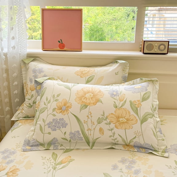 Cotton Spring Floral Print Pillowcase Large Size 18.9x29.13 Inch Soft Breathable and Skin Friendly for Bedroom Bedding