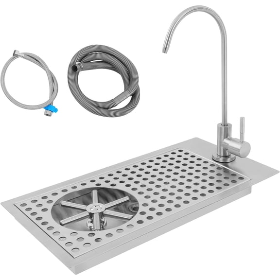 Miumaeov Cup Washer Sink with Faucet, Stainless Steel Glass Rinser with Drain Drip Tray Recessed Pitcher Rinser with Drain Pipe & Inlet Pipe