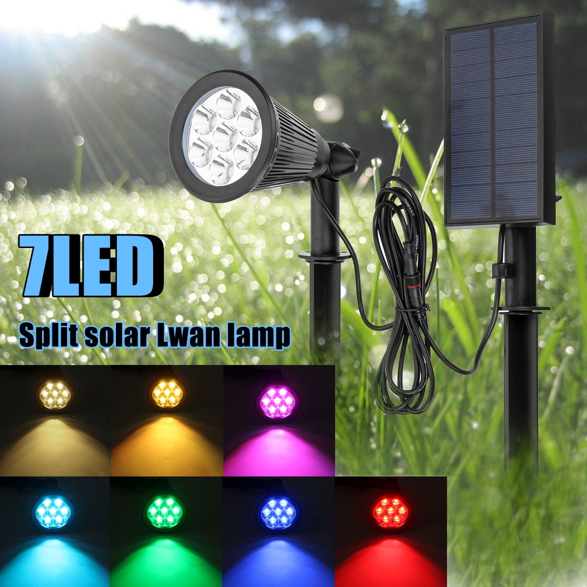 2X Solar Garden Light 7 LED 7 Colors Outdoor Flood Yard Lawn Wall Spot Lamp 