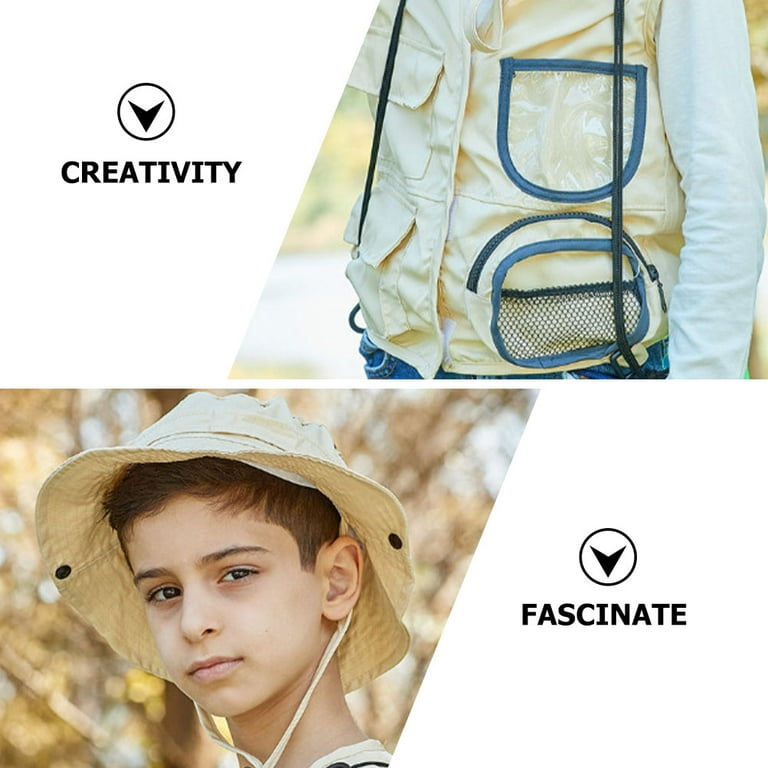 1 Set of Kids Exploration Vest Hat Wear-resistant Child Explorer Costume Kit Kids Fishing Clothes, Kids Unisex, Size: Medium, Beige