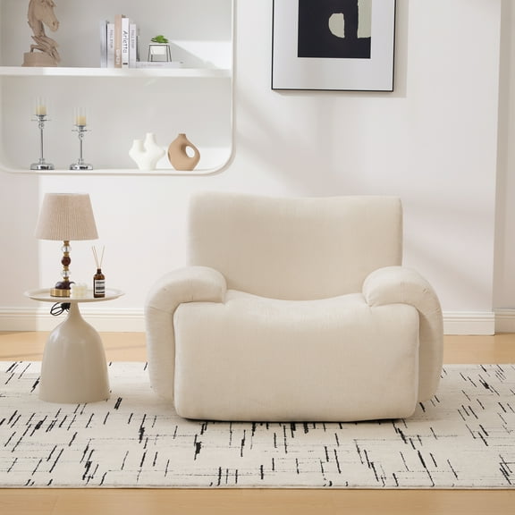 43" Wide Modern Upholstered Oversized Accent Chair, Boneless Single Sofa Chair, Chenille Armchair Comfy Reading Lounge Chair with Deep Seats for Living Room Bedroom Apartment, Dorms, Beige