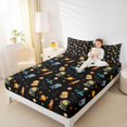 thumbnail image 4 of Manfei Cute Dinosaur Astronaut Twin Sheet Sets,Cartoon Rocket Planet Twin Fitted Sheet,Kawaii Stars Print Flat Sheet For Boy,Ultra Soft Home Decor,3 Pieces, 4 of 7