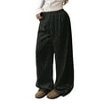 thumbnail image 3 of Bibifish Womens Pants Olive Green Leopard Print Satin Fabric Drawstring Waist Wide-Leg Fit Casual Vacation Daily Errands Retro Style Trendy Pants, 3 of 9