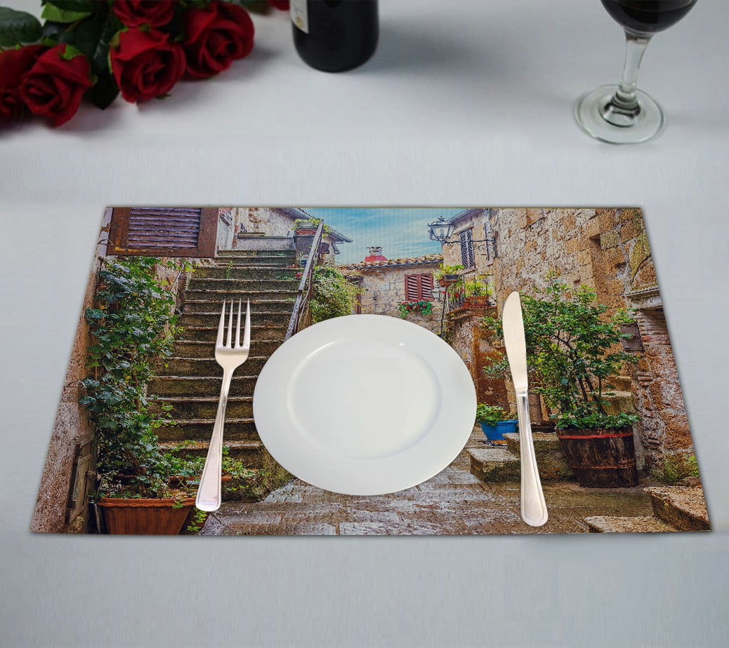 ABPHQTO Alley Italian Old Town Tuscany Italy Placemat 12x18 Inch,Set of