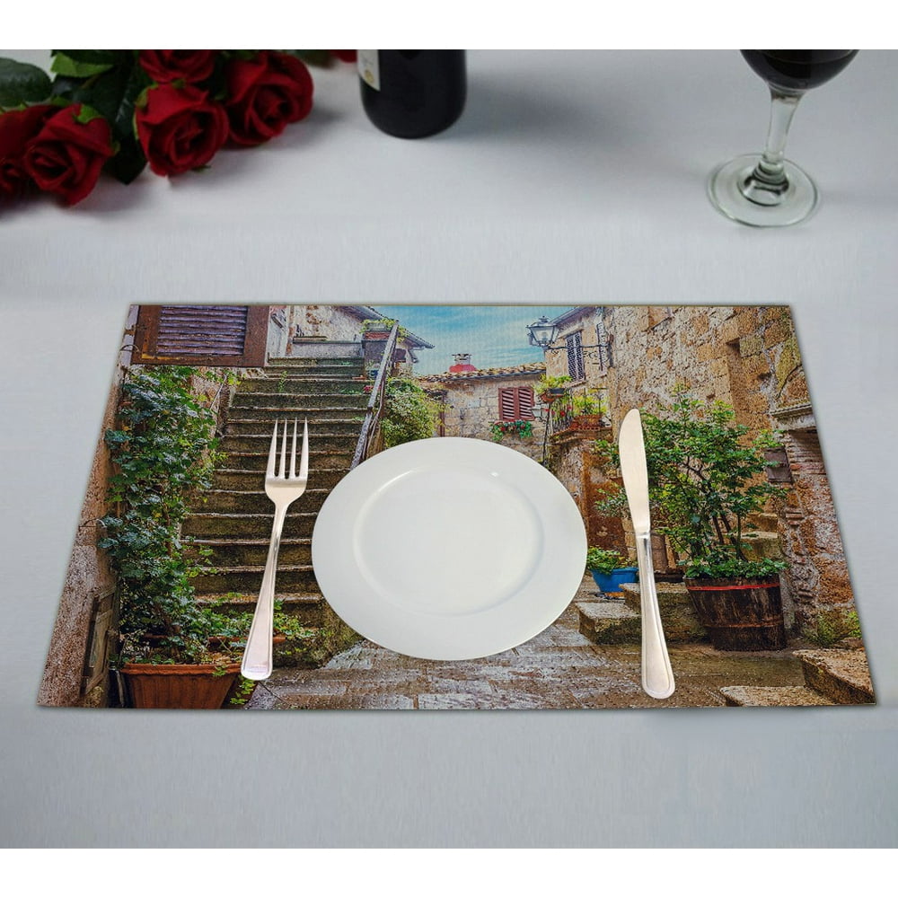 ABPHQTO Alley Italian Old Town Tuscany Italy Placemat 12x18 Inch,Set of