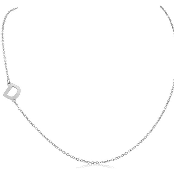 SuperJeweler D Initial Necklace for Women, Sideways Silver Necklace, 16"