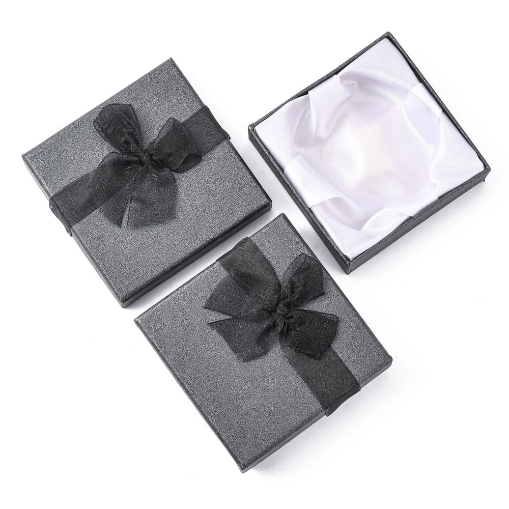 Bowknot Organza Ribbon Cardboard Bracelet Bangle Gift Boxes Square Black 90x90x27mm diy