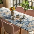 thumbnail image 3 of Blue Eucalyptus Coastal Table Cloths for 8 Foot Rectangle Tables, Beach Starfish Shell Nautical Rustic Patio Waterproof Elastic Fitted Tablecloths, Washable Rectangular Table Cover for Camping, 3 of 8