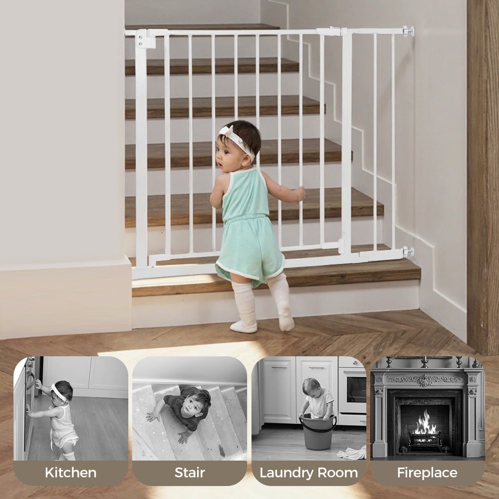 Baby Safety Gate, Baby Gates for Top Stairs Doorway, 29.5''- 40.5''Wide Pressure Mount, White