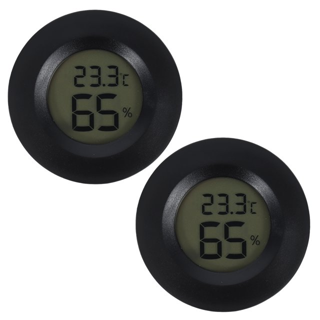 MIANGASTORE 2Pc Round Shaped Digital Thermometer Hygrometer Humidity Meter Temperature Display for Indoor Bedroom Home Use without Battery (Black)