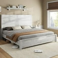 thumbnail image 4 of Merluxy King Size 51.2" Wood Bed Frame, Rustic Platform Bed with Spliced Headboard, Wood Slats Support/Noiseless/No Box Spring Needed/Antique White, 4 of 7