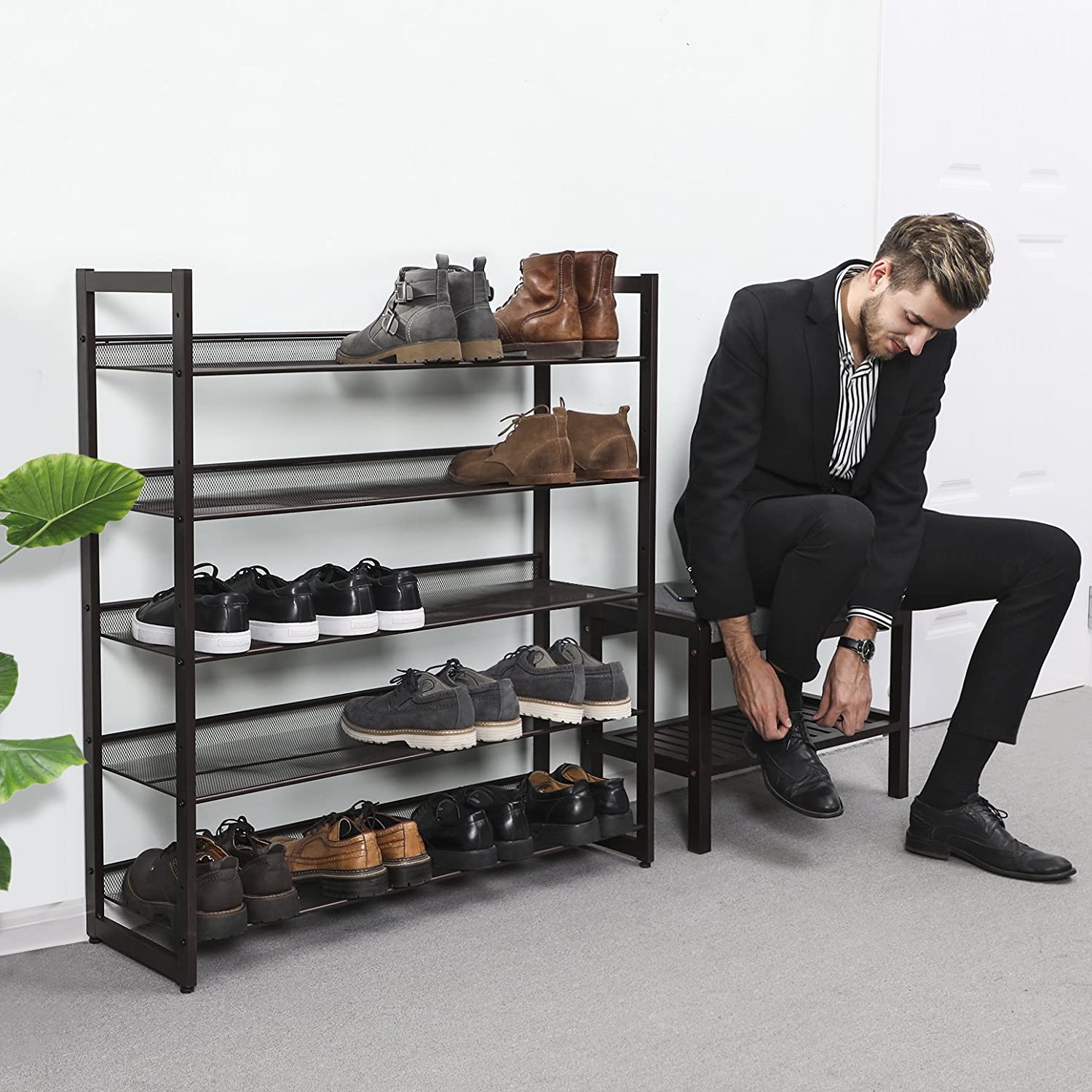 SONGMICS 5-Tier Metal Shoe Rack, Shoe Organizer, Bronze
