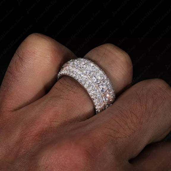 6.85Ctw Five-Rows Round Moissanite Men's Wedding Band In 14K White Gold Plated