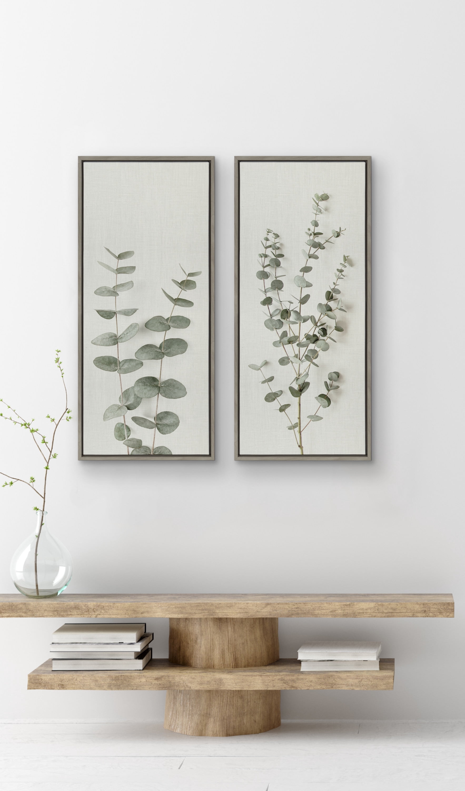 Kate and Laurel Eucalyptus Botanical I Framed Linen Textured Canvas Wall Art by the Creative Bunch Studio 18x40 Gray