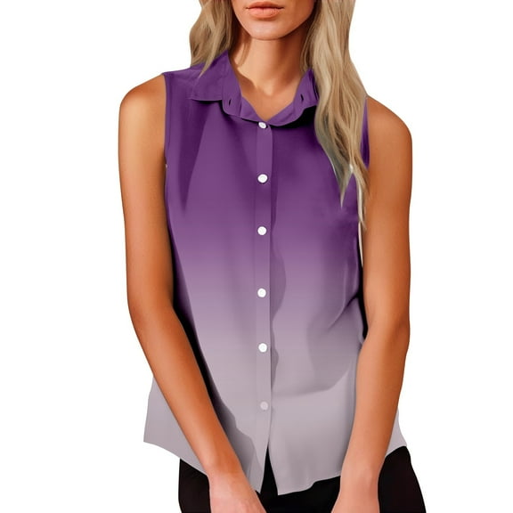 Women's Sleeveless Button Down Shirts Blouses Solid Casual Loose V Neck Tank Tops For Work