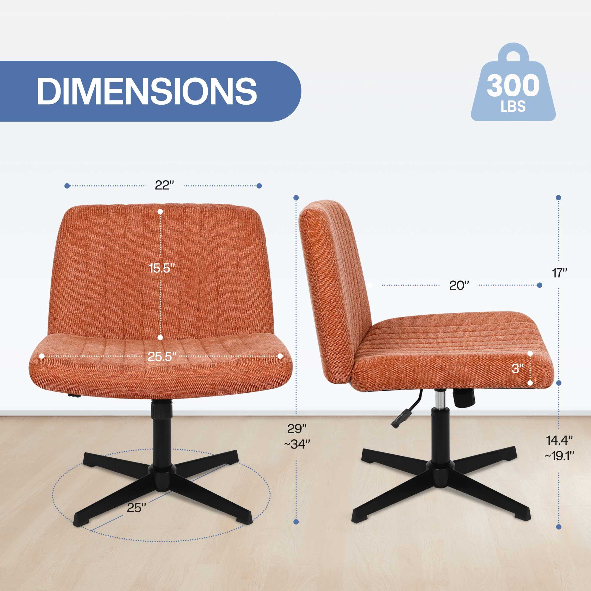 Celtoss Criss Cross Home Office Chair, Armless Swivel Task Computer Chair, in Fabric, Vanity Style, Brown
