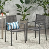 Modern Aluminum Outdoor Dining Chairs with Rope Seat, Lightweight Weather-Resistant Patio Furniture Set of 2 in Gray and Dark Gray