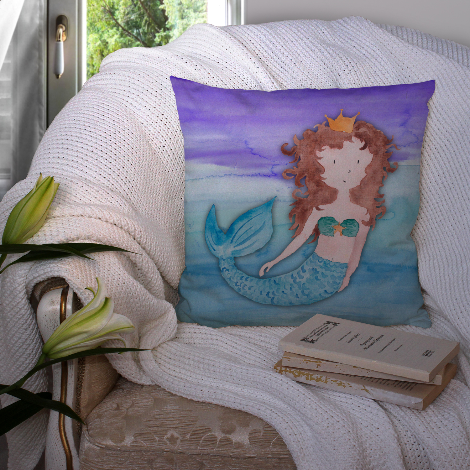 Watercolor Sealife Art Canvas Fabric Decorative Pillow