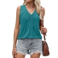 thumbnail image 4 of MOSHU V Neck Tank Tops for Women Flowy Pleated Sleeveless Shirts Loose Fit Women Tops Dressy Curved Hem Summer Tops, 4 of 12