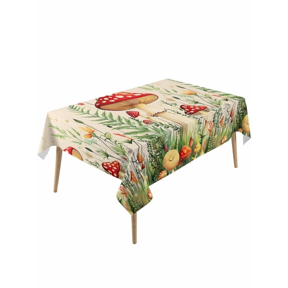 Red Mushroom Table Cloth, Watercolor Spring Summer Floral Waterproof Tablecloth for Rectangle Tables, Reusable Washable Fabric Table Cover for Restaurant Kitchen Dining Tables 60"x120"