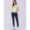 thumbnail image 4 of DARING DIVA Stand Collar Zip Up Biker Moto Bomber Jackets XS Beige, 4 of 6