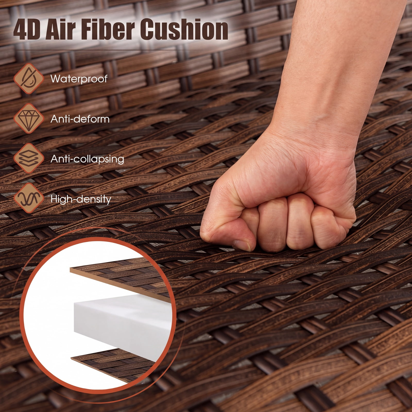 Furnibear 2 Piece Patio Rattan Coffee Table Set with Storage Shelf Quick Dry Cushioned Loveseat and Lumbar Pillows for Garden Backyard, Mix Brown
