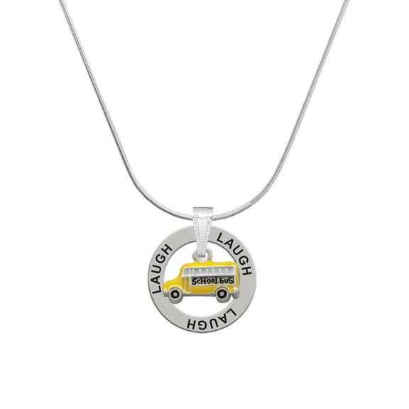 Delight Jewelry Silvertone Yellow School Bus Side Laugh Ring Charm Necklace, 18"