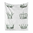 thumbnail image 1 of Grey Soft Flannel Fleece Throw Blanket, Different Kinds of Antique Crowns Queen King Imperial Theme Vintage, Cozy Plush for Indoor and Outdoor Use, 50" x 60", Pale Green and White, by Ambesonne, 1 of 6