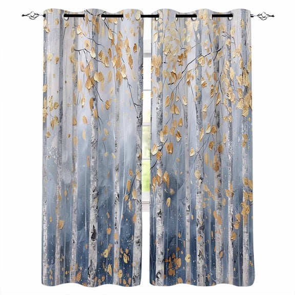 Yellow Blue Forest Blackout Curtains 45 Inches Long, Modern Oil Painting Art Thermal Insulated Black Out Curtains, Darkening Window Curtain Drapes for Bedroom Living Room 52"x45" 2 Panels