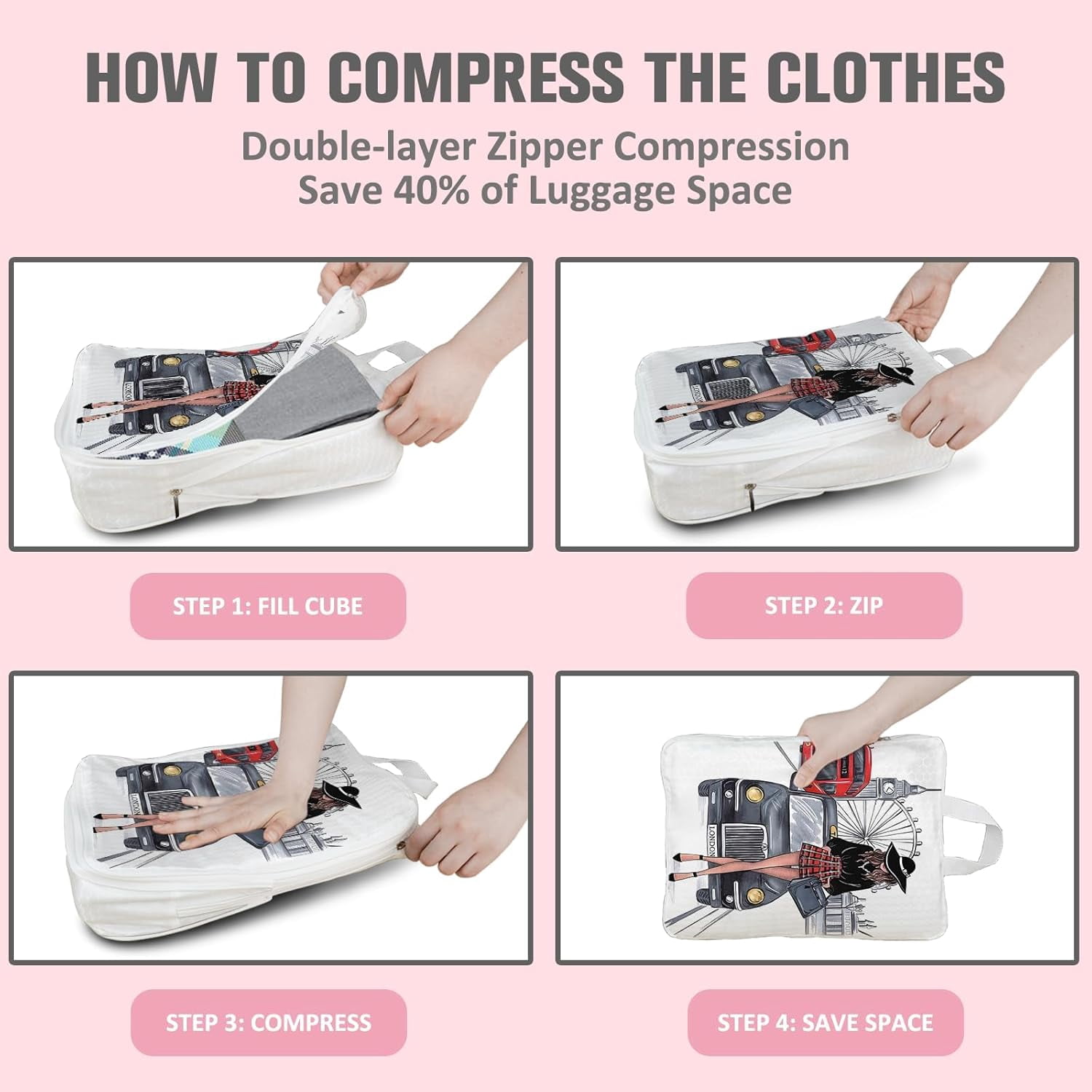 6 Set Compression Packing Cubes Compressed Storage Bags for Carry on Suitcases Packaging Luggage Bags Organizers for Travel
