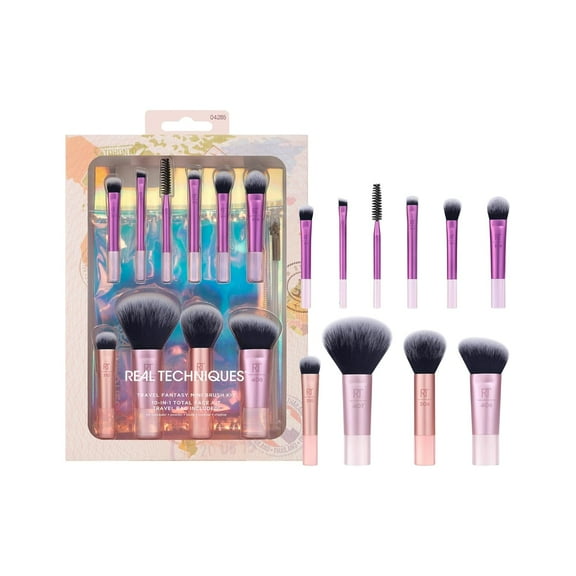11 Piece Travel Fantasy Mini Brush Set, Travel Size Makeup Brushes For Foundation Eyeshadow, Powder, Blush, Contour, & Concealer, Makeup Bag Included, Gift Set, Cruelty-Free