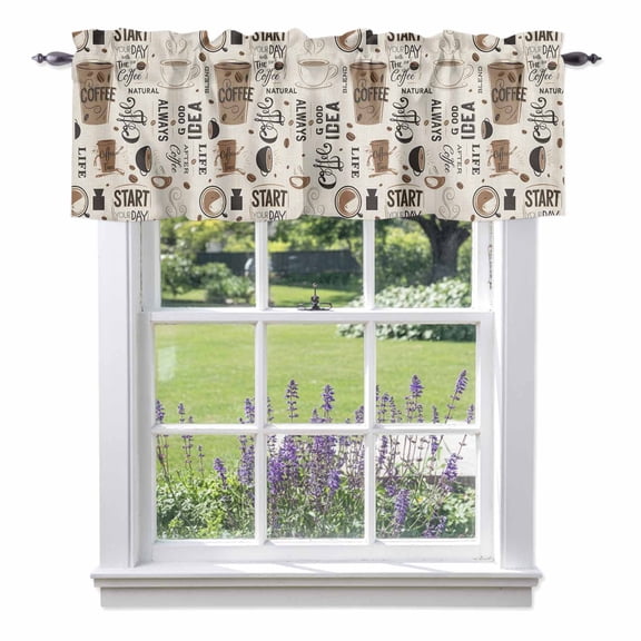 Coffee Cup Valance Curtains, Coffee Beans Rod Pocket Short Window Curtain for Kitchen Bathroom Bedroom, 42"x18"