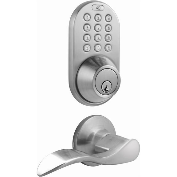 MiLocks Keyless Entry Deadbolt Door Lock with Passage Lever Handles - Electronic Keypad Deadbolt & Front Door Lock Handle Sets Digital Smart Code Door Lock for Front Door, Satin Nickel