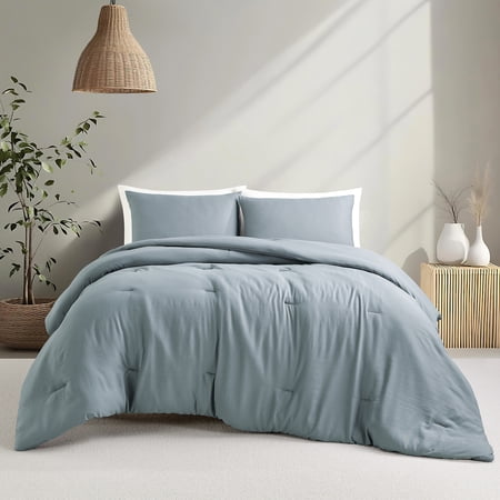 Notticasa Washed Comforter Sets 3 Piece,Soft and Cozy,Blue,Twin,Washed Textured Wrinkled Design