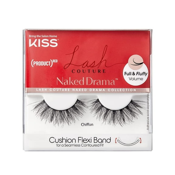 KISS PRODUCT RED Lash Couture Naked Drama Collection 'Chiffon', Full & Fluffy Volume 3D Faux Mink Reusable False Eyelashes, Cushion Flexi Band & Split-Tip Technology, 1 Pair