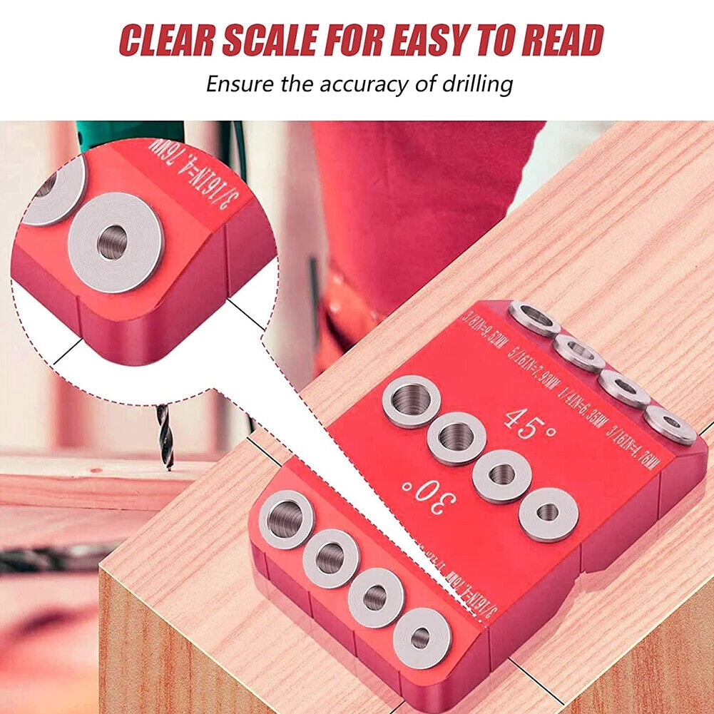 30/45/90 Degree Woodworking Pocket Hole Jig Drill Guide CNC Hole Puncher (Red)