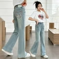 thumbnail image 4 of Girl Pants,Girls Embroidered Wide Leg Jeans Elastic Waist Loose Denim Pants With Pockets Casual Playwear Age 8-14,School Kids Clothes,Light Blue,13-14 Years, 4 of 4