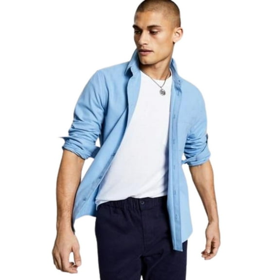 And Now This Men's Flannel Woven Long Sleeve Shirt Small Light Blue