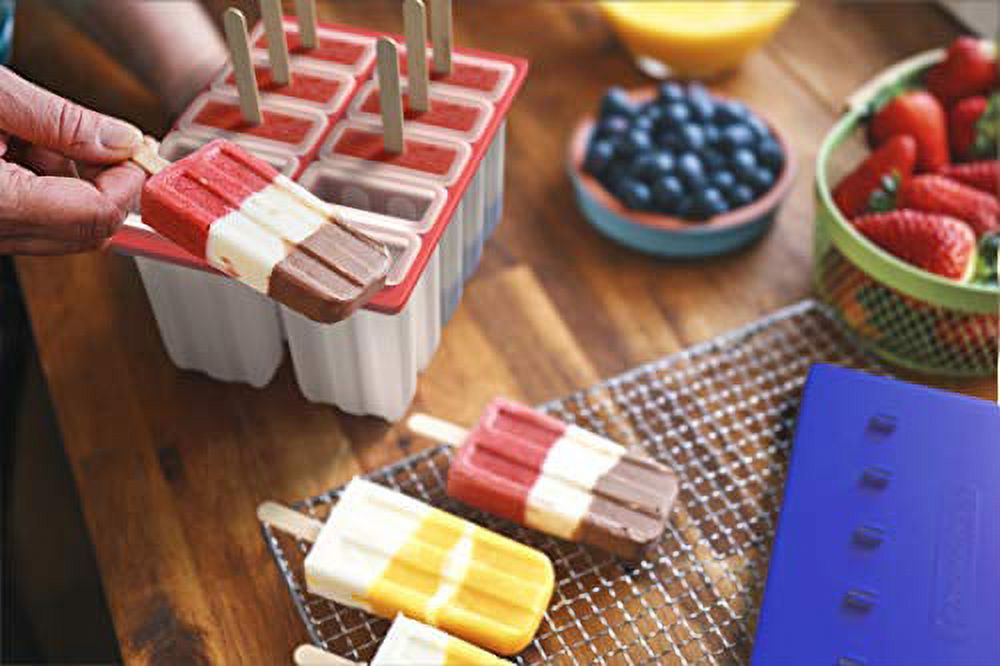 American Ice Pop Maker - Frozen Popsicle Mold Kit Moldes Para Paletas - 10 Large BPA Free Removable Plastic Molds + 50 Wood Sticks, Cleaning Brush, Healthy Kids Fruit & Cream Treats(Classic-10, Blue) - image 2 of 5