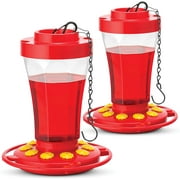 Hummingbird Feeders for Outdoors 32-Ounce [Set of 2]  Feeder Includes Perch with 10 Yellow Feeding Ports - Bundled with 2 Hanging Chain 9.5 Inch [4 Pcs Set]