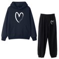thumbnail image 1 of Gibobby Conjunto de sudadera y pantalones Traje pantalón térmico con capucha y estampado de de corazón para mujer(Marina,G), 1 of 3