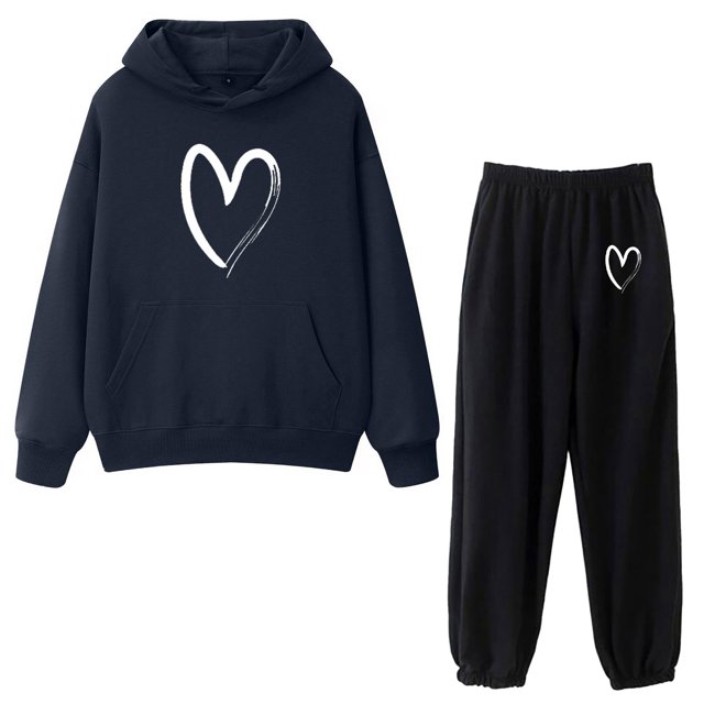 Gibobby Conjunto de sudadera y pantalones Traje pantalón térmico con capucha y estampado de de corazón para mujer(Marina,G)