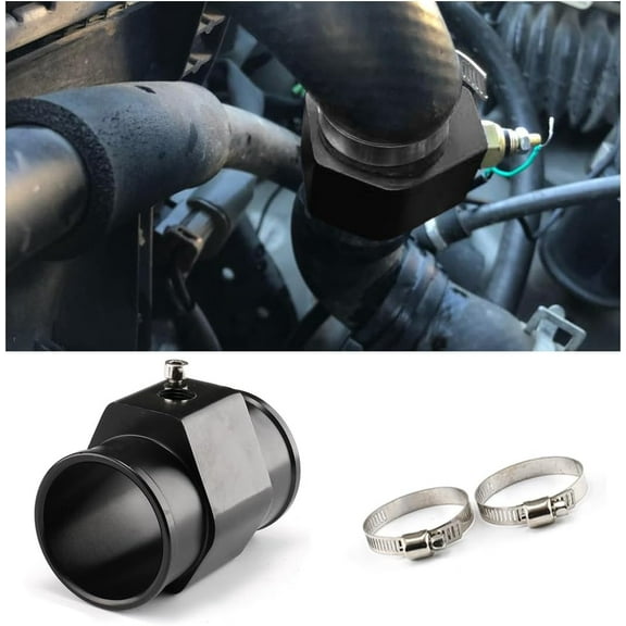 Water Temp Hose Adapter, Aluminum Temperature Gauge Joint Pipe Radiator Sensor, Water Sender Hose Radiator Sensor Adapter Attachment Hose Clamps, Universal Car Tuning Accessories (Black/1.34")