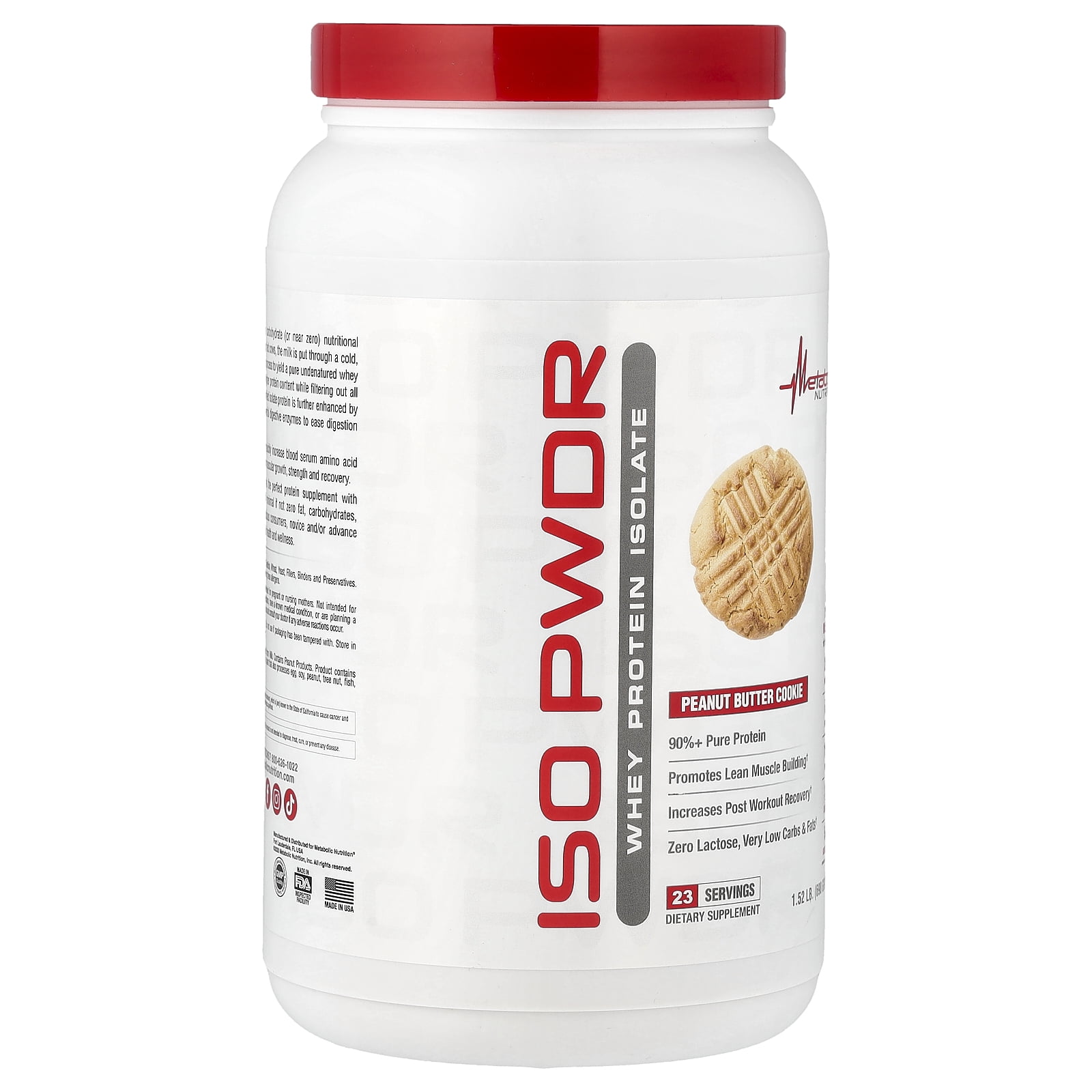 Metabolic Nutrition ISOpwdr, Whey Protein Isolate, Peanut Butter Cookie, 1.52 lbs (690 g)