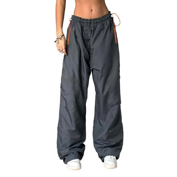 Franhais Women Casual Pants, Drawstring Elastic Waist Contrast Color Trousers with Pockets for Daily Street
