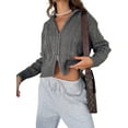 thumbnail image 3 of Women Trendy Collared Long Sleeve Zipper Front Cable Knit Cardigan Sweater Fall Oversized Coat Gray XL, 3 of 7