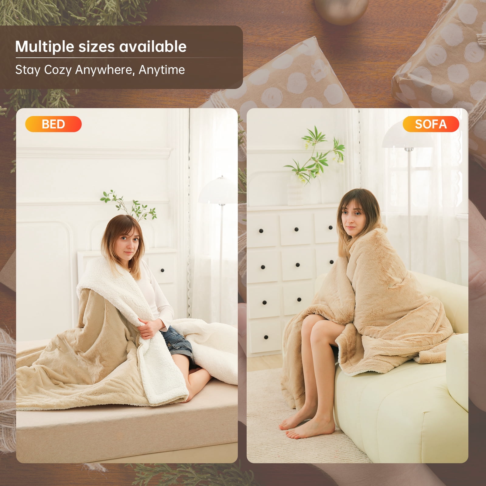 Heated Blanket Twin Size, Washable Heated Blanket Electric, Electric Blanket, Beige, 62" x 84", Blanket Warmer Heating blanket Heat Warming Blanket Electric Blanke Heater