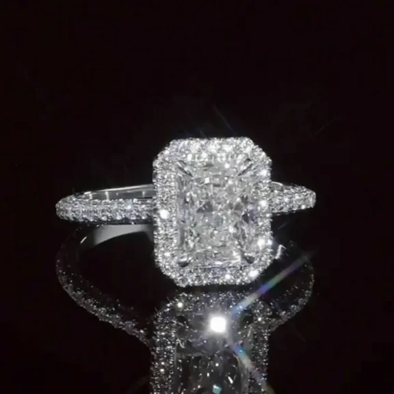 Aishvi Jewels 3 Carat Radiant Cut Moissanite Solitaire Women Engagement Ring 14K White Gold Plated 925 Sterling Silver