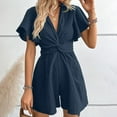 thumbnail image 2 of GILIGEGE Womens Summer Short Sleeve Romper Casual Loose Decorative V Neck Dressy Shorts Jumper Jumpsuit 2025 Summer Rompers for V Neck Jumpsuits High Waist with Belt Knot Beach Vacation Outfits, 2 of 7