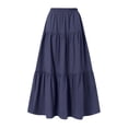 thumbnail image 5 of Ediodpoh Women's Skirts Summer Linen Solid Color A Line Wrap Skirt with Drawstring Flowy Boho Ruffle High Waist Beach Long Skirts Navy XL, 5 of 5